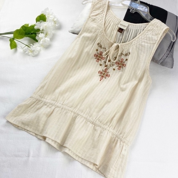 Sonoma Tops - Sonoma Cream Embroidery Cream Blouse Sleeveless Size S